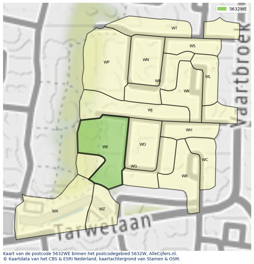 Afbeelding van het postcodegebied 5632 WE op de kaart.