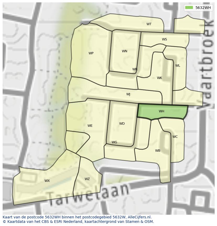 Afbeelding van het postcodegebied 5632 WH op de kaart.