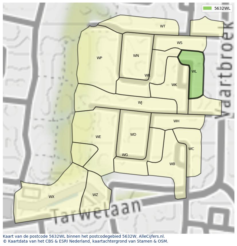 Afbeelding van het postcodegebied 5632 WL op de kaart.