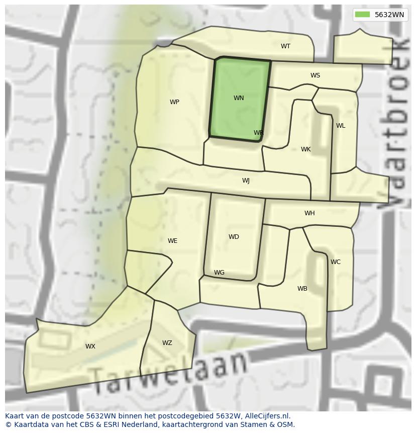 Afbeelding van het postcodegebied 5632 WN op de kaart.