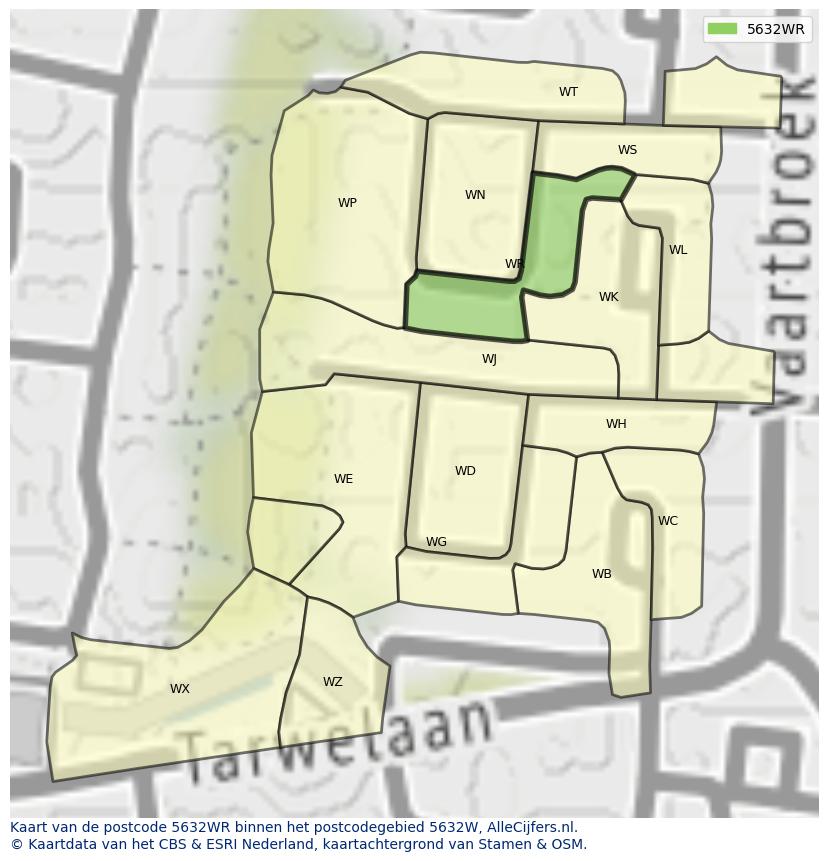 Afbeelding van het postcodegebied 5632 WR op de kaart.