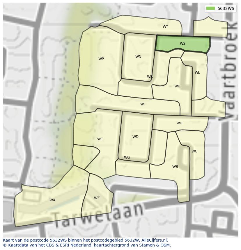 Afbeelding van het postcodegebied 5632 WS op de kaart.