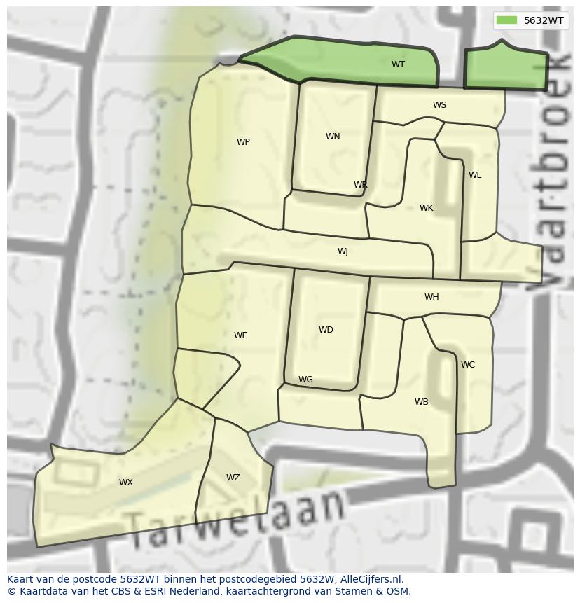 Afbeelding van het postcodegebied 5632 WT op de kaart.