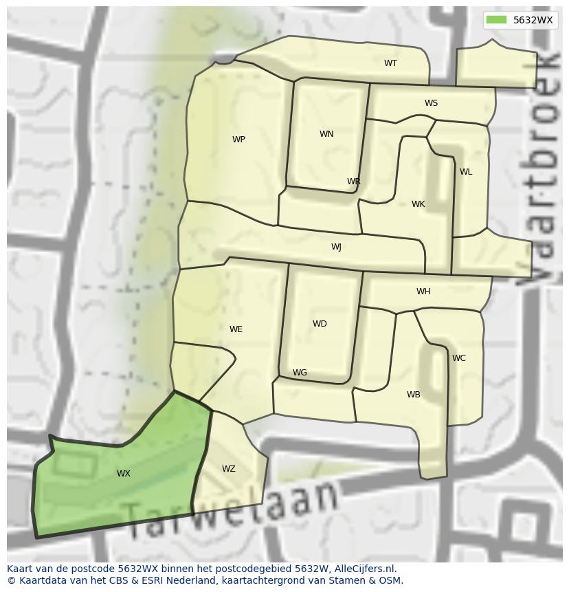 Afbeelding van het postcodegebied 5632 WX op de kaart.