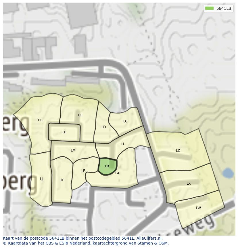 Afbeelding van het postcodegebied 5641 LB op de kaart.