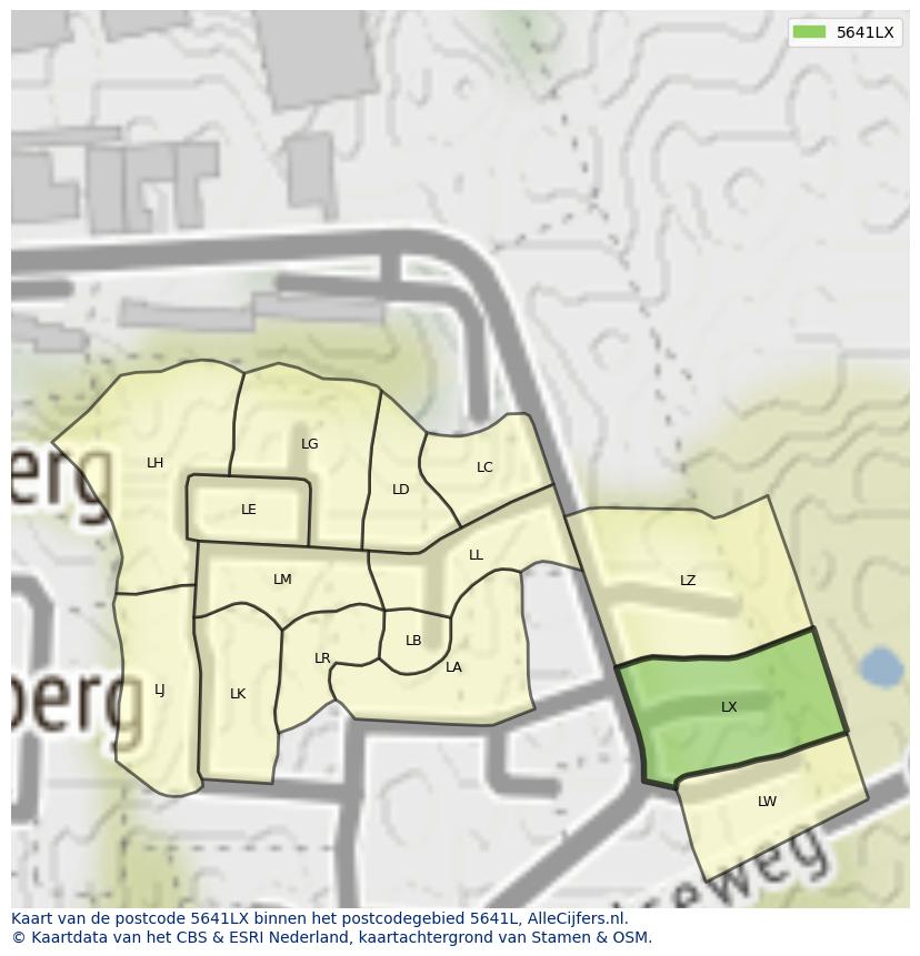 Afbeelding van het postcodegebied 5641 LX op de kaart.