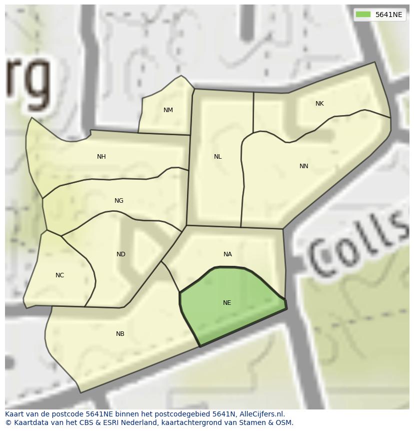 Afbeelding van het postcodegebied 5641 NE op de kaart.