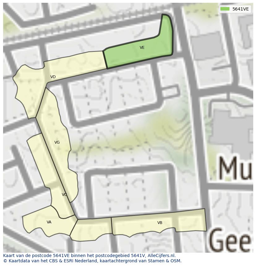 Afbeelding van het postcodegebied 5641 VE op de kaart.