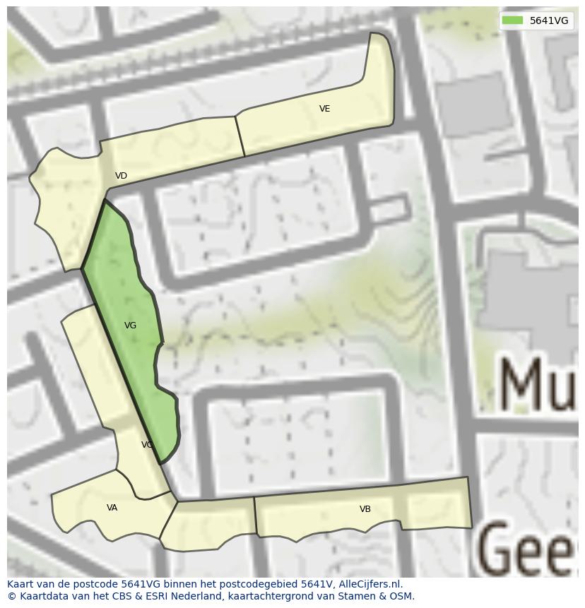 Afbeelding van het postcodegebied 5641 VG op de kaart.