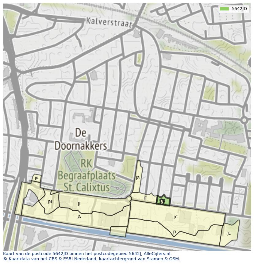 Afbeelding van het postcodegebied 5642 JD op de kaart.