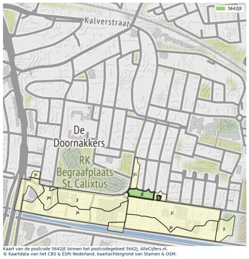 Afbeelding van het postcodegebied 5642 JE op de kaart.