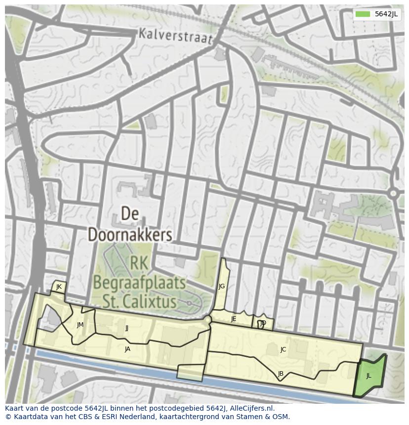 Afbeelding van het postcodegebied 5642 JL op de kaart.