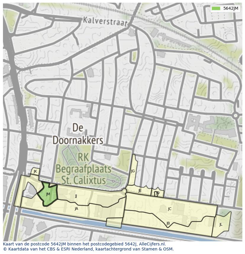 Afbeelding van het postcodegebied 5642 JM op de kaart.