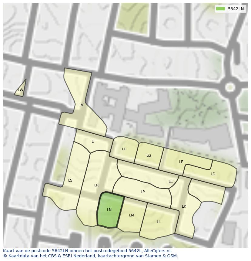 Afbeelding van het postcodegebied 5642 LN op de kaart.