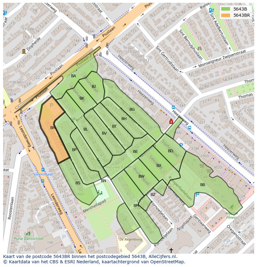 Afbeelding van het postcodegebied 5643 BR op de kaart.