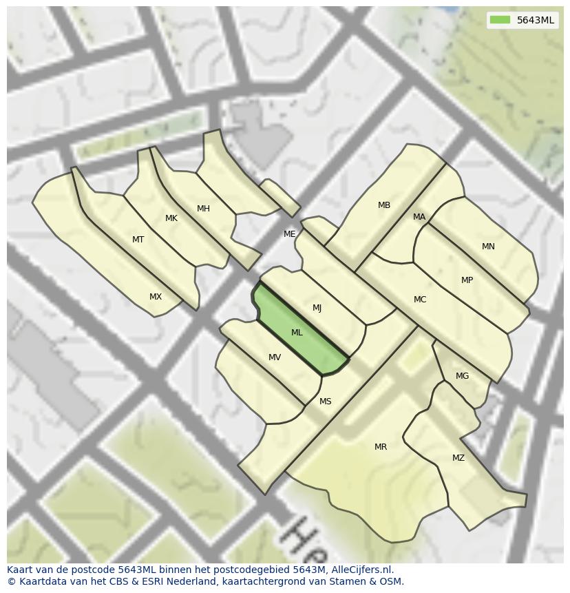 Afbeelding van het postcodegebied 5643 ML op de kaart.