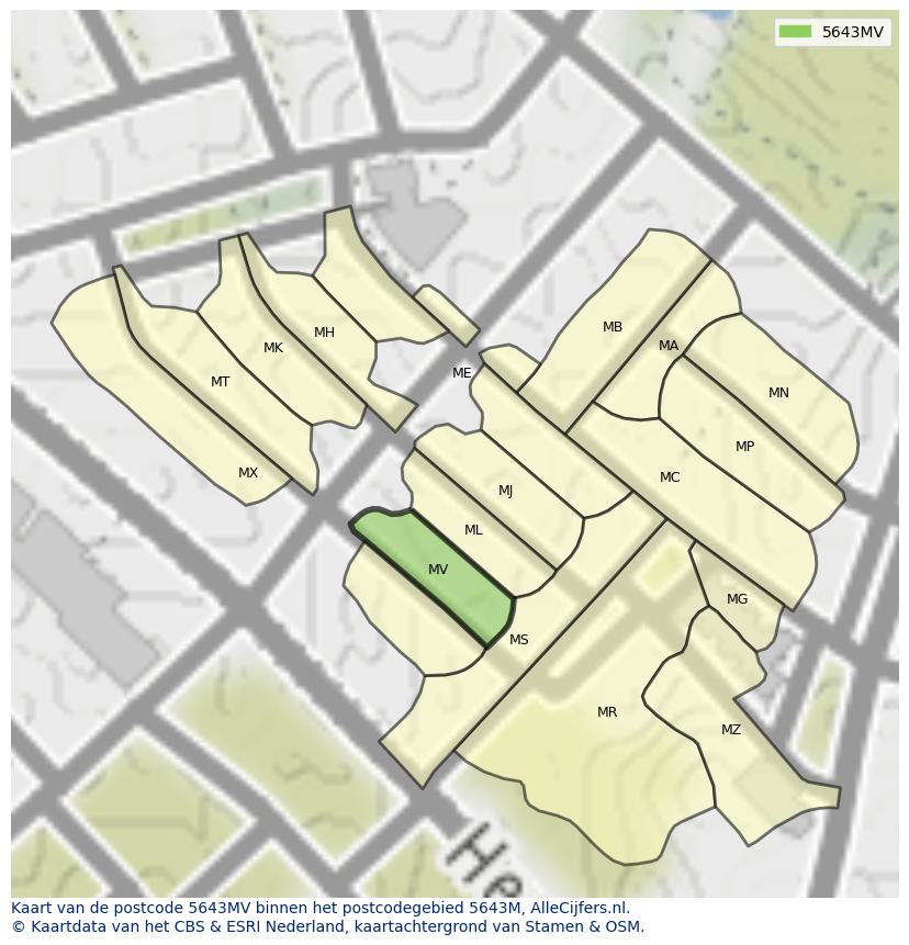 Afbeelding van het postcodegebied 5643 MV op de kaart.