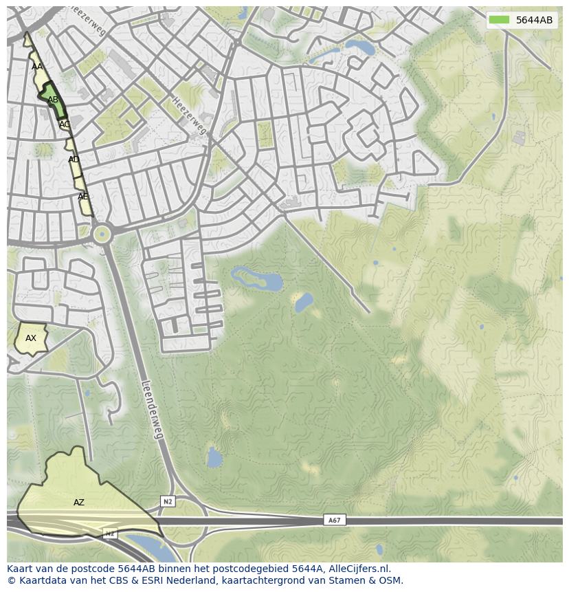 Afbeelding van het postcodegebied 5644 AB op de kaart.
