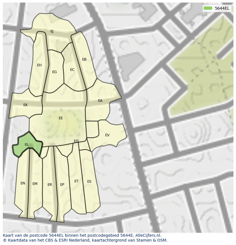 Afbeelding van het postcodegebied 5644 EL op de kaart.