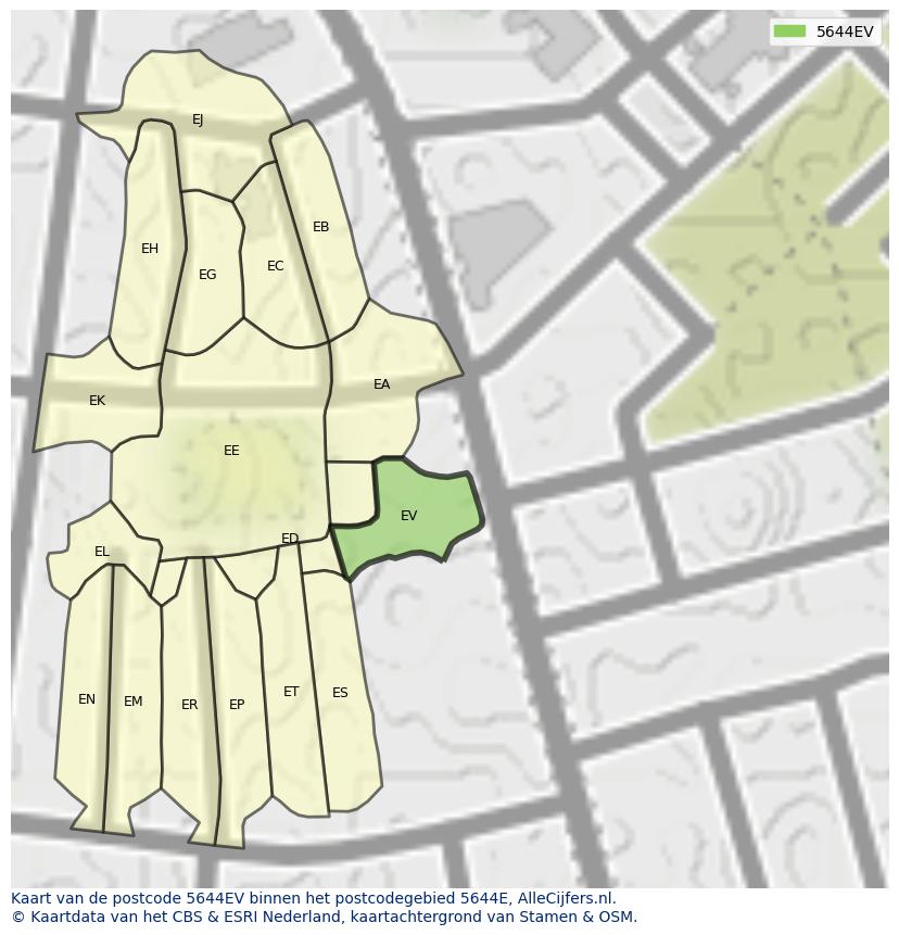 Afbeelding van het postcodegebied 5644 EV op de kaart.