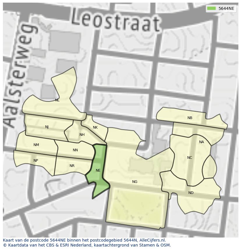 Afbeelding van het postcodegebied 5644 NE op de kaart.