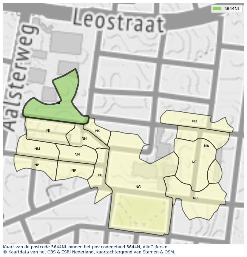 Afbeelding van het postcodegebied 5644 NL op de kaart.