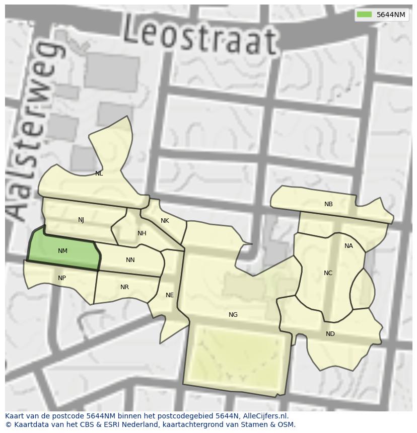 Afbeelding van het postcodegebied 5644 NM op de kaart.