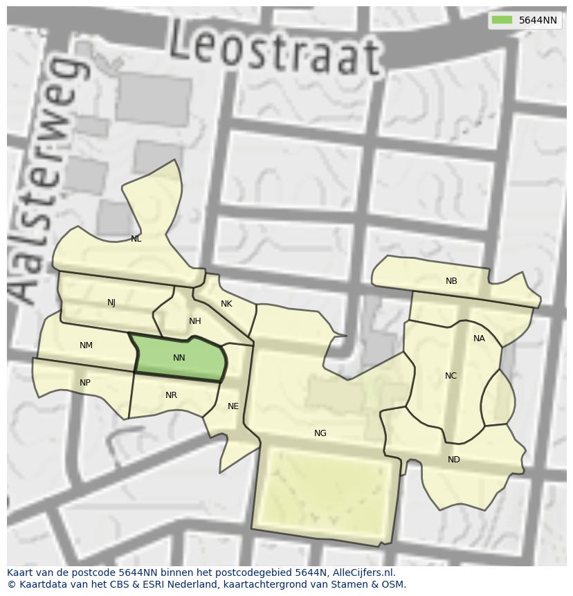 Afbeelding van het postcodegebied 5644 NN op de kaart.