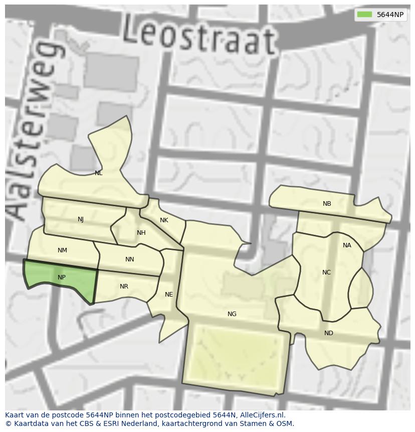 Afbeelding van het postcodegebied 5644 NP op de kaart.