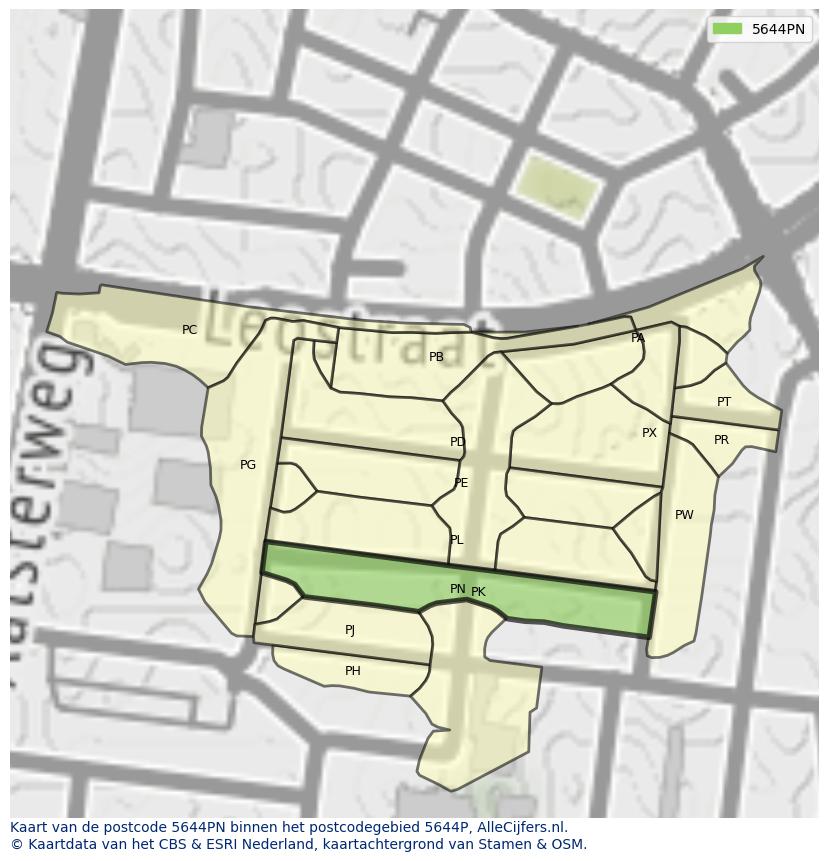 Afbeelding van het postcodegebied 5644 PN op de kaart.