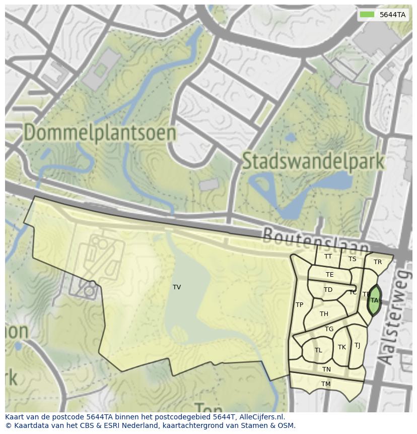 Afbeelding van het postcodegebied 5644 TA op de kaart.