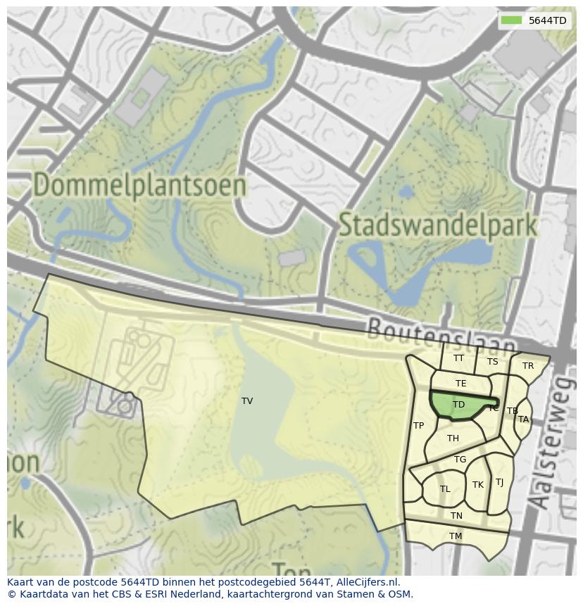 Afbeelding van het postcodegebied 5644 TD op de kaart.