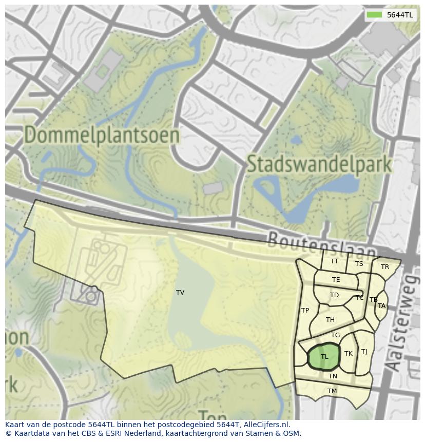 Afbeelding van het postcodegebied 5644 TL op de kaart.