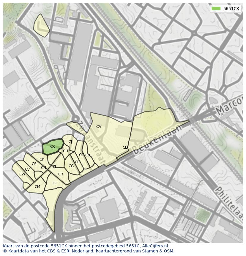 Afbeelding van het postcodegebied 5651 CK op de kaart.