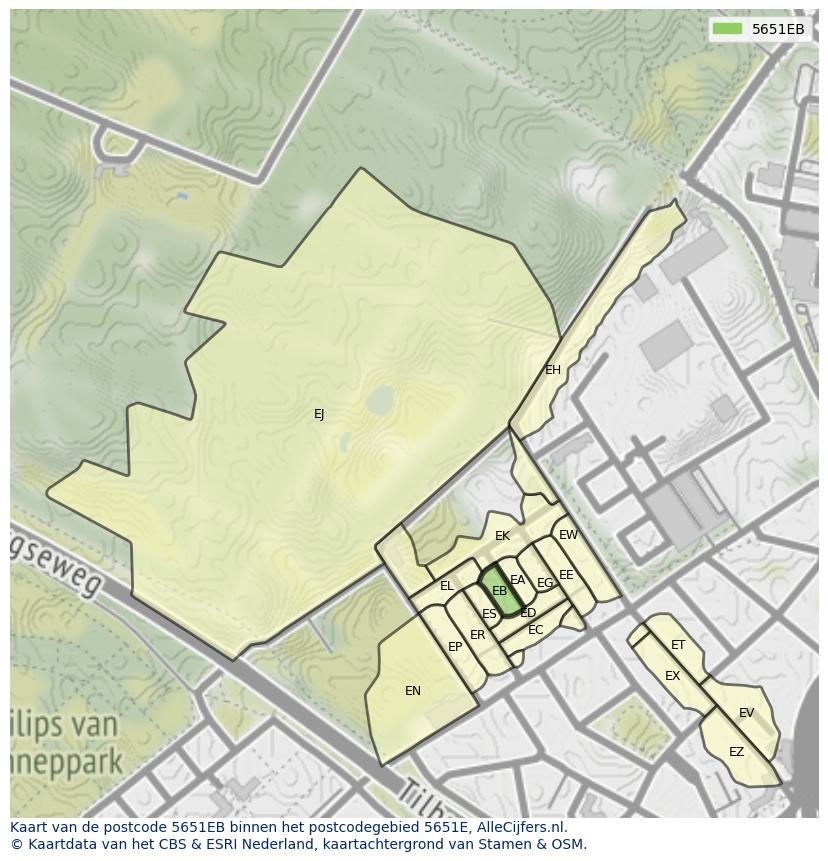 Afbeelding van het postcodegebied 5651 EB op de kaart.