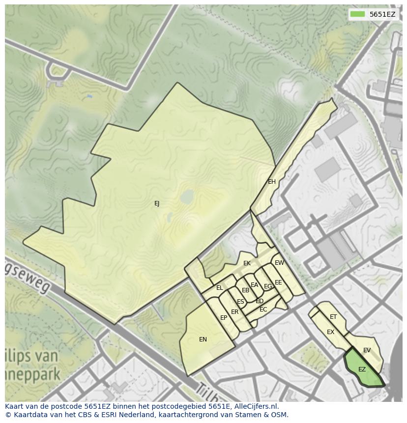 Afbeelding van het postcodegebied 5651 EZ op de kaart.