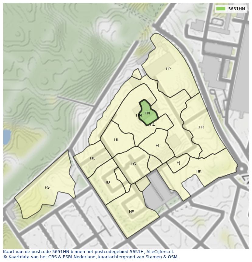 Afbeelding van het postcodegebied 5651 HN op de kaart.