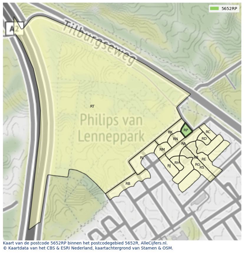 Afbeelding van het postcodegebied 5652 RP op de kaart.