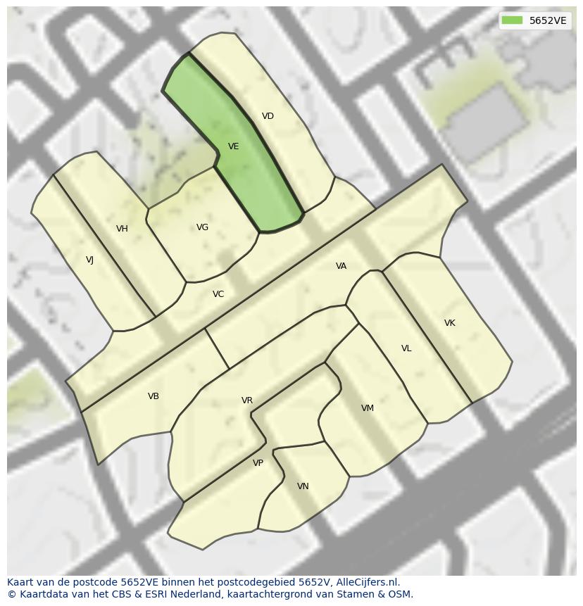 Afbeelding van het postcodegebied 5652 VE op de kaart.