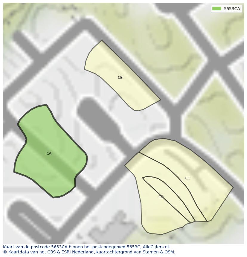 Afbeelding van het postcodegebied 5653 CA op de kaart.