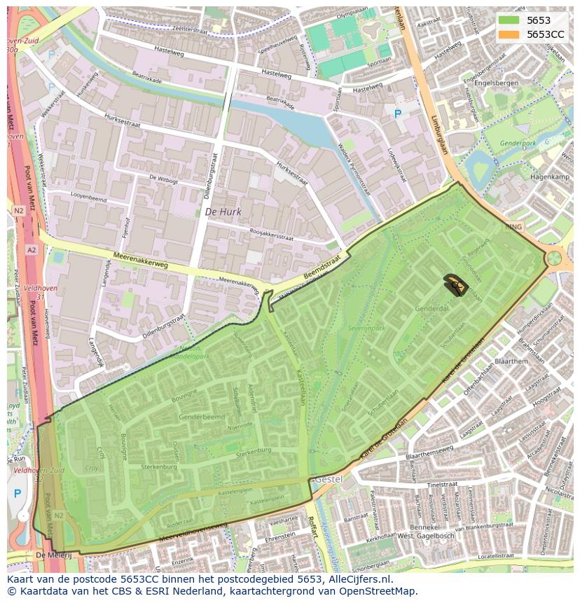 Afbeelding van het postcodegebied 5653 CC op de kaart.