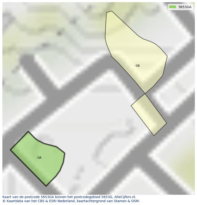 Afbeelding van het postcodegebied 5653 GA op de kaart.