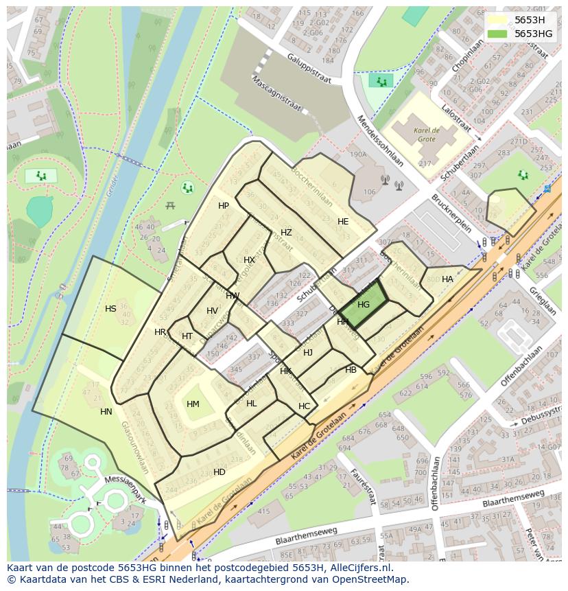 Afbeelding van het postcodegebied 5653 HG op de kaart.