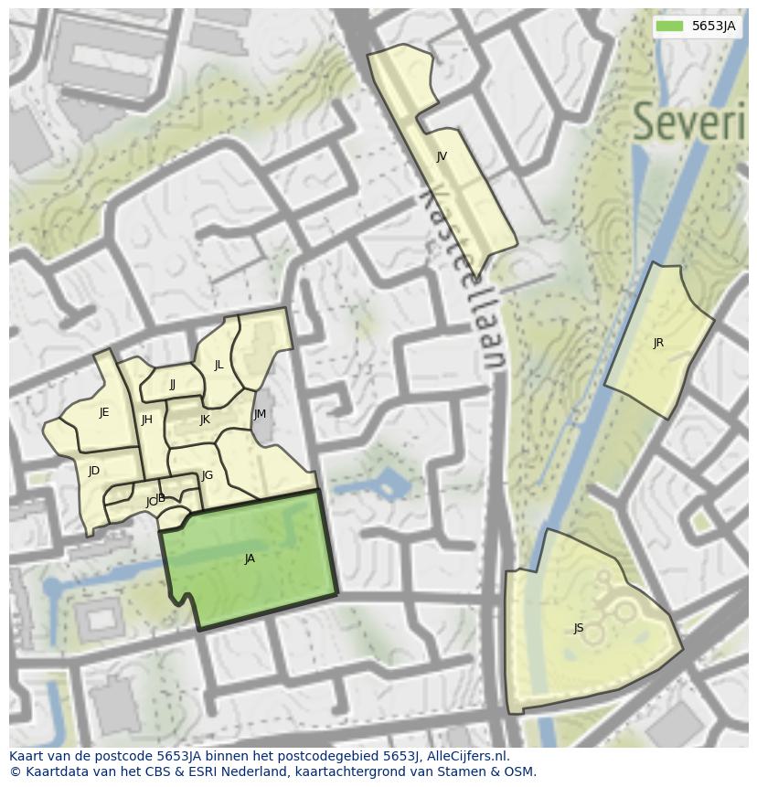 Afbeelding van het postcodegebied 5653 JA op de kaart.