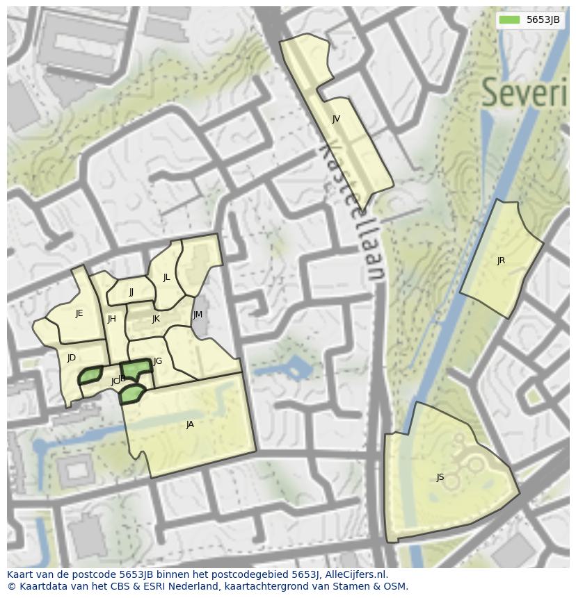 Afbeelding van het postcodegebied 5653 JB op de kaart.