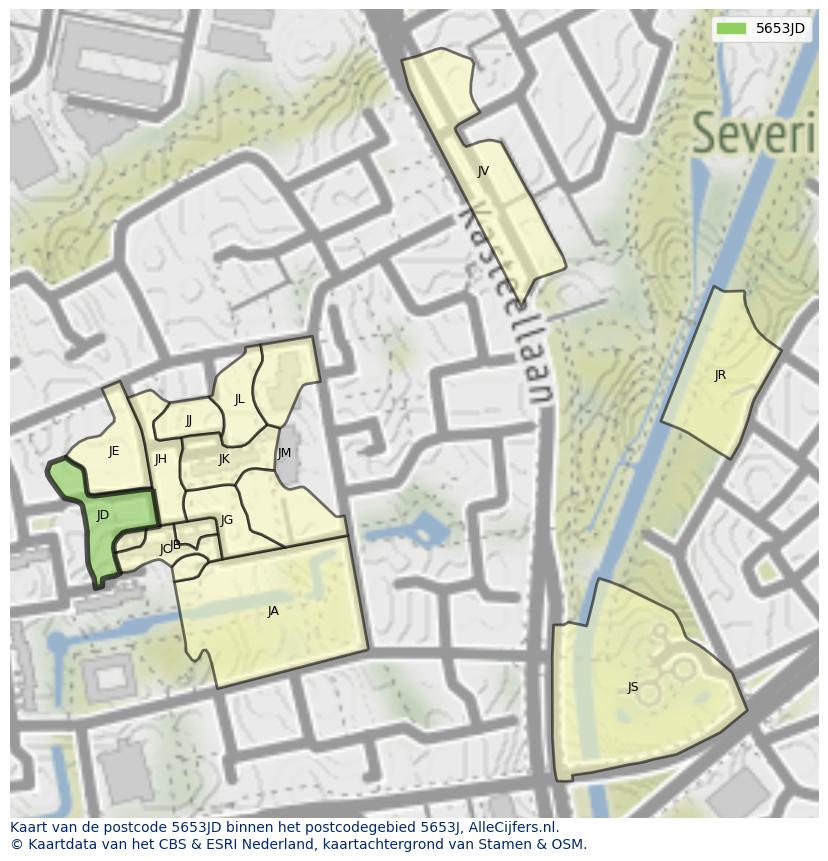 Afbeelding van het postcodegebied 5653 JD op de kaart.