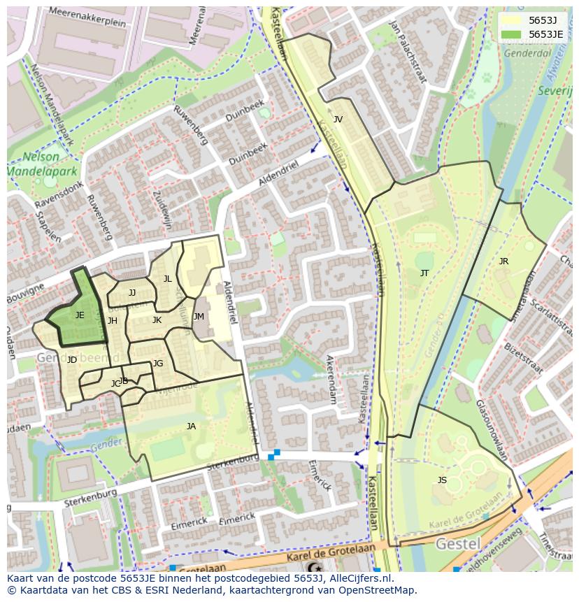 Afbeelding van het postcodegebied 5653 JE op de kaart.