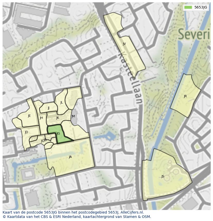 Afbeelding van het postcodegebied 5653 JG op de kaart.