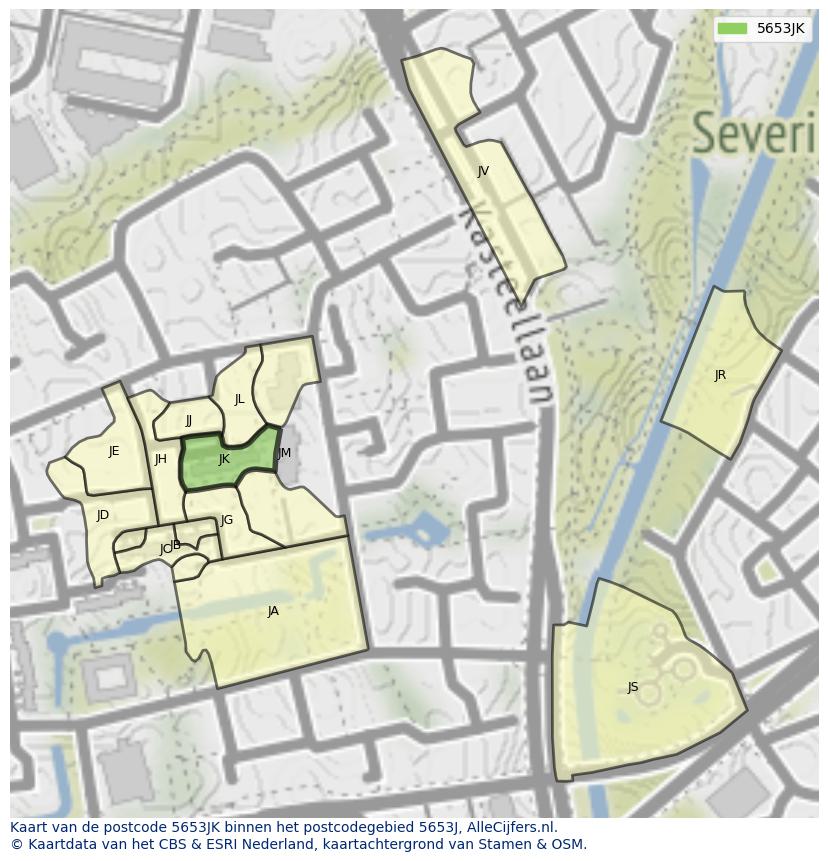 Afbeelding van het postcodegebied 5653 JK op de kaart.