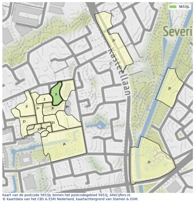 Afbeelding van het postcodegebied 5653 JL op de kaart.